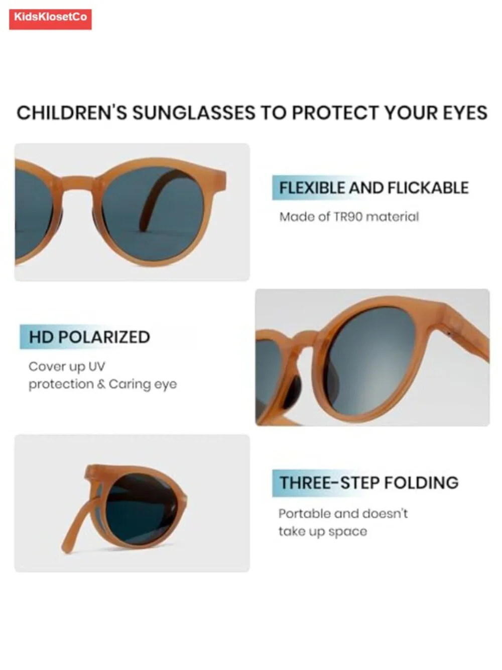 Kids Foldable Polarized UV400 Sunglasses Cat Eye TR90 Frame
